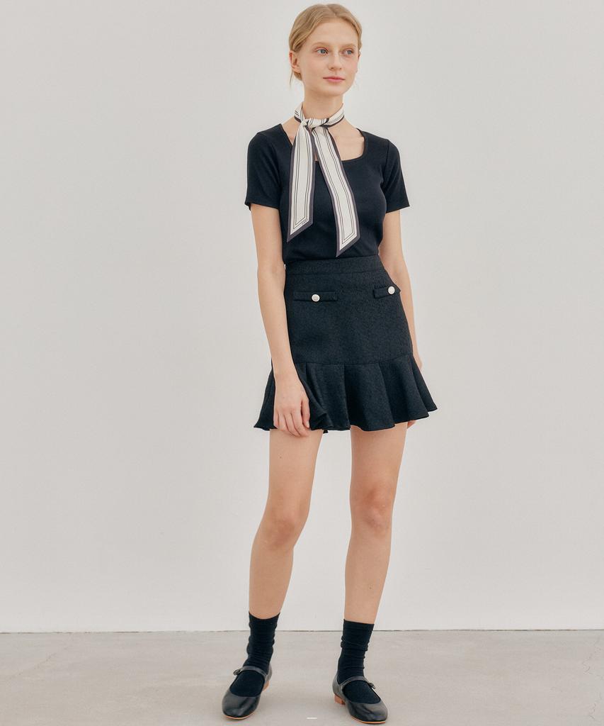YUPPE Tweed Shirring Skirt_Black
