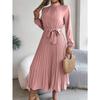 Autumn and winter elegant stand-up collar long-sleeved waist pleated long skirt, fashionable temperament small dress ladies dress