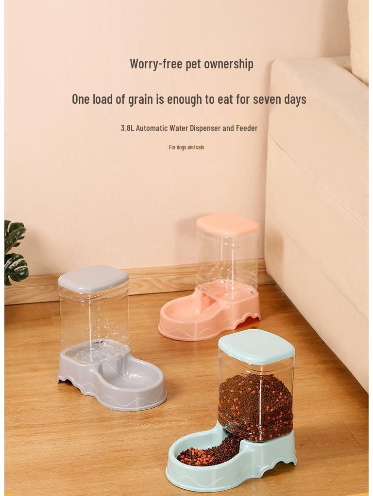3.8L Automatic Pet Feeder & Water Bowl: Large Capacity for Cats and Dogs