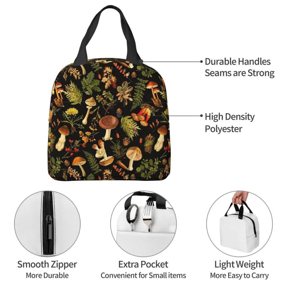 Thanksgiving Mushrooms Harvest Botanical Night Garden Insulated Lunch Bag for Women Office Cooler Thermal Food Box Tote Portable