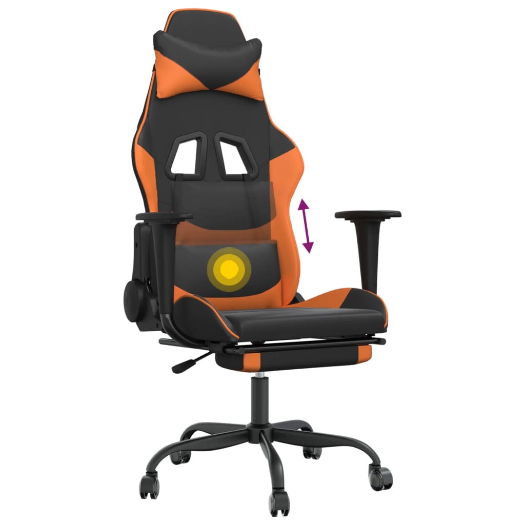 Gaming Chair with Massage Function and Footrest Black & Orange Faux Leather