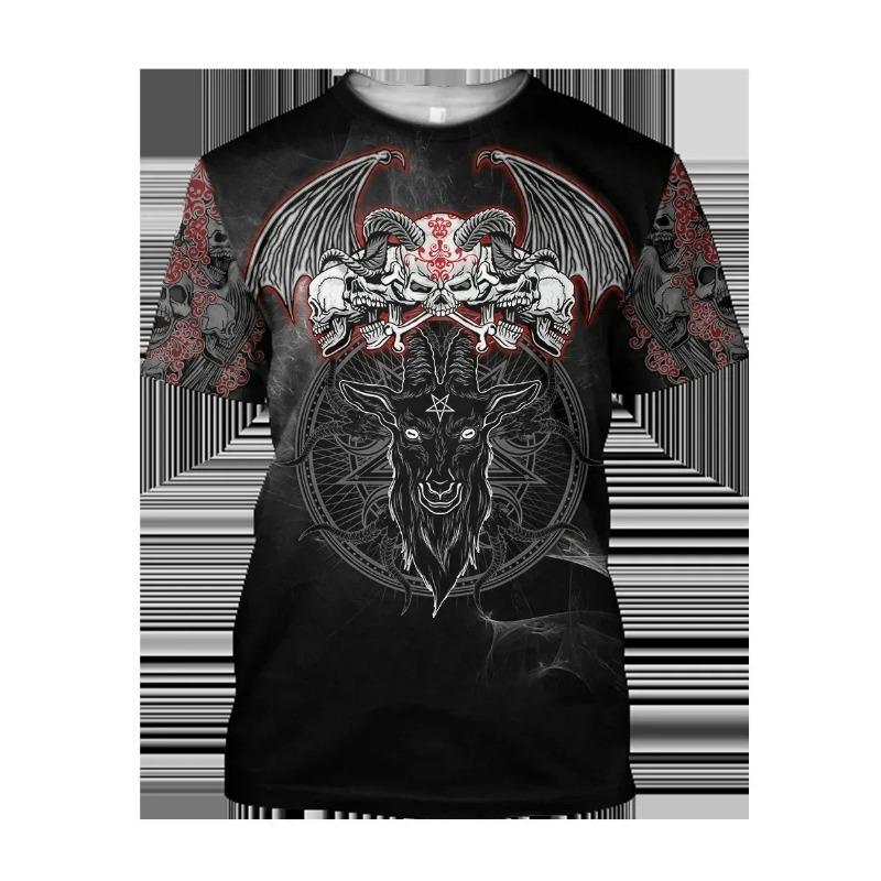 2025 Summer New Devil Satan Print T-shirt 3D Men Short Sleeved Tee Shirt Fashion Harajuku Hip Hop Casual Unisex Streetwear