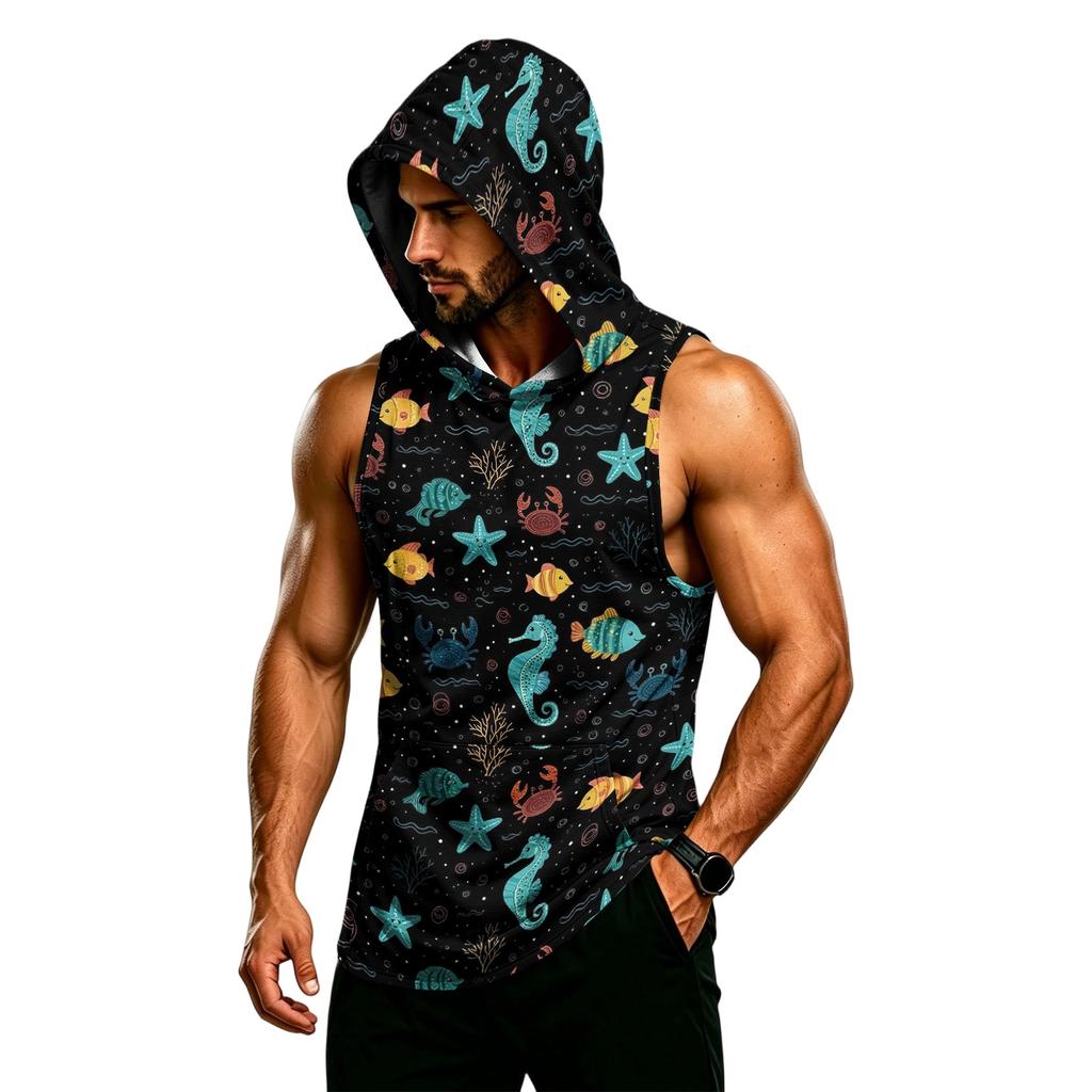 Men's Sleeveless Hoodie Muscle Fit Gym Tank Top Breathable Quick Dry Workout Fitness Sleeveless Hooded Shirt for Training