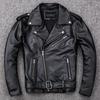 Spring Classical Motorcycle Oblique Zipper Jackets Men Leather Jacket Natural Calf Skin Thick Slim Cowhide Moto Jacket Man