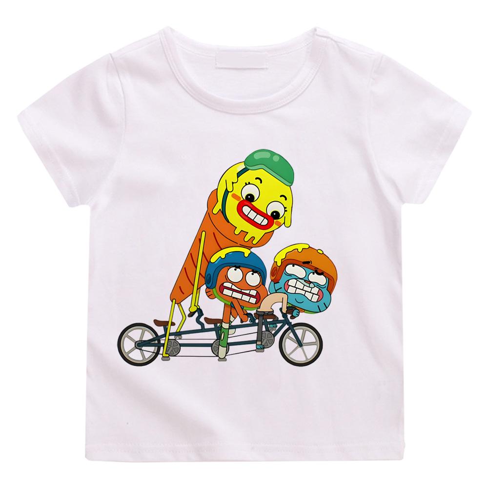 TV The Wonderfully Weird World of Gumball Cycling print T-shirts Cartoon Manga Kawaii 100%Cotton Short Sleeve Boys Girls T Shirt