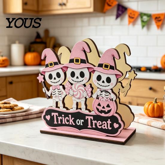 Halloween Kitchen Tissue Holder Wooden Napkin Holder, Cute Pastel Pumpkin Ghost Black Cat Tabletop Dispenser, BOO Letter Organizer Waterproof