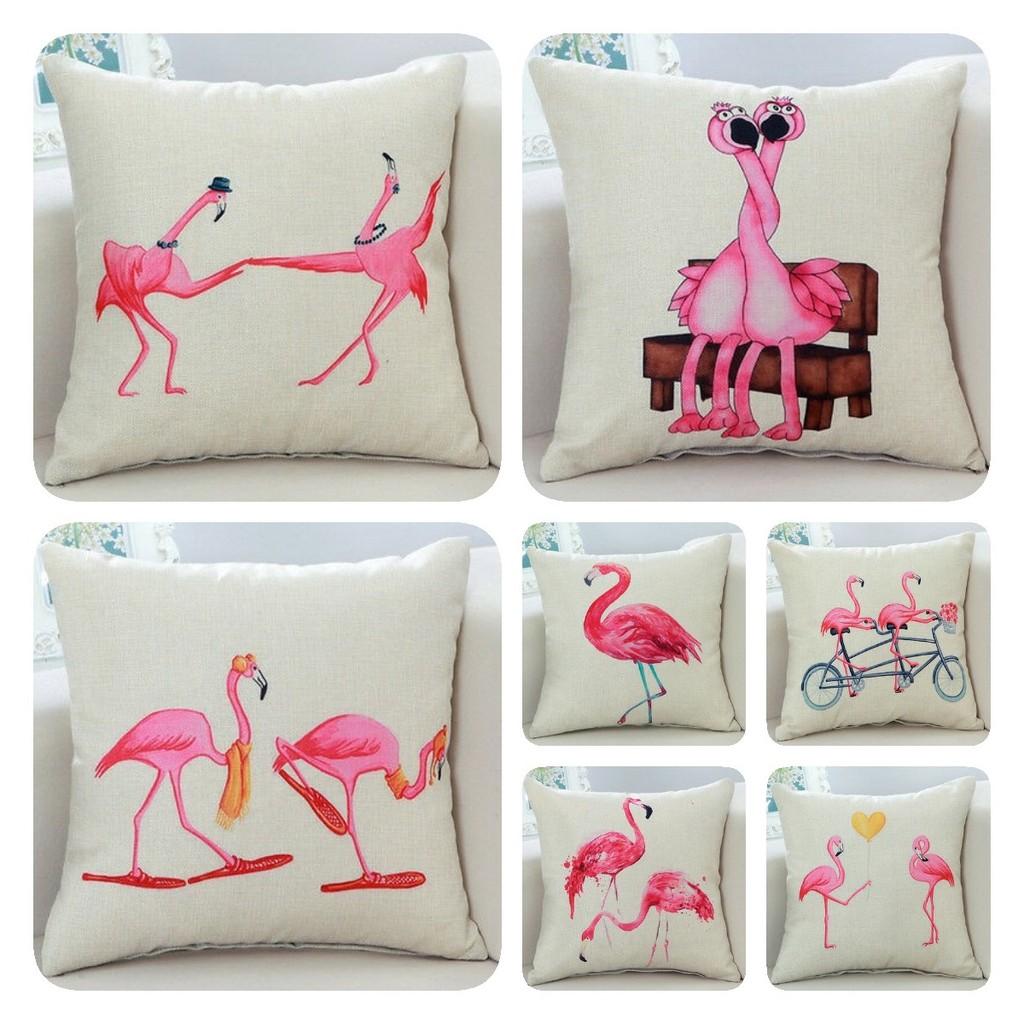 Adorable New Ins Flamingo Cartoon Soft Linen Throw Pillow For Cozy Sofa Decor