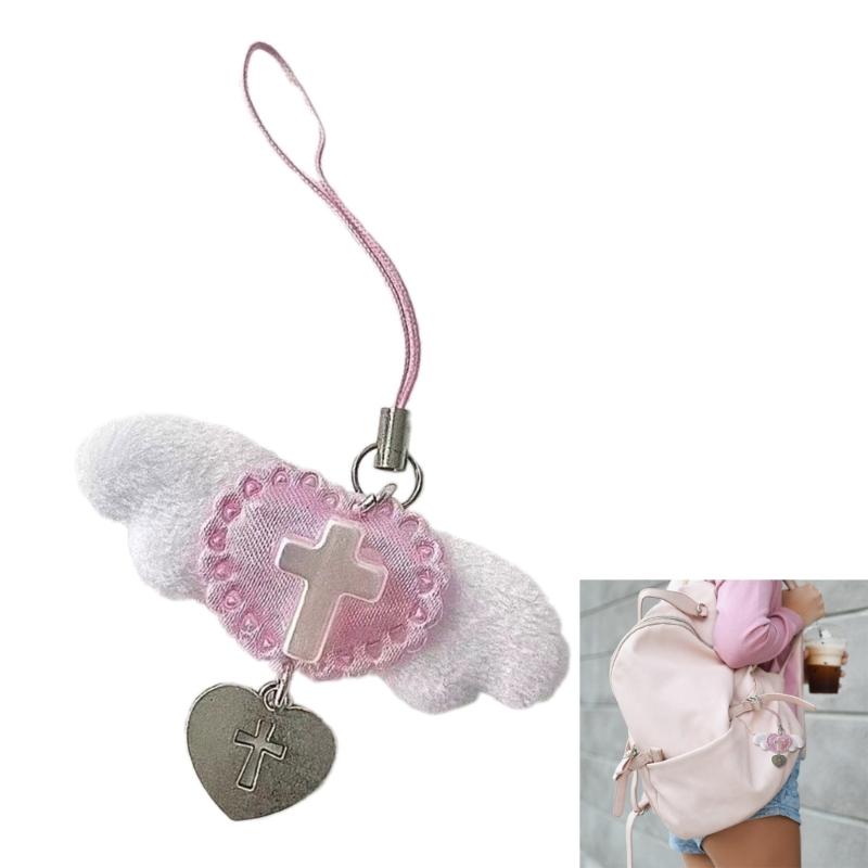 Sweet Wing Heart Cross Phone Charm Straps Car Key Hangings Pendants Fashion Bag Decoration Lanyard Purse Accessory