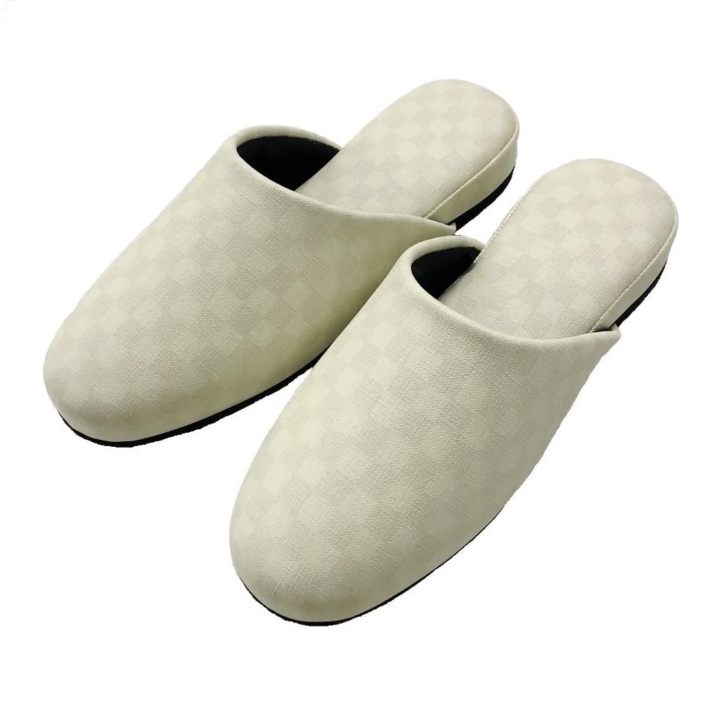 Senko FEELFOOT Checkered Synthetic Leather Easy to Guest Product 78099 Slippers, Approx. 26.5cm, Ivory, Antibacterial, Clean, Supplies, Number