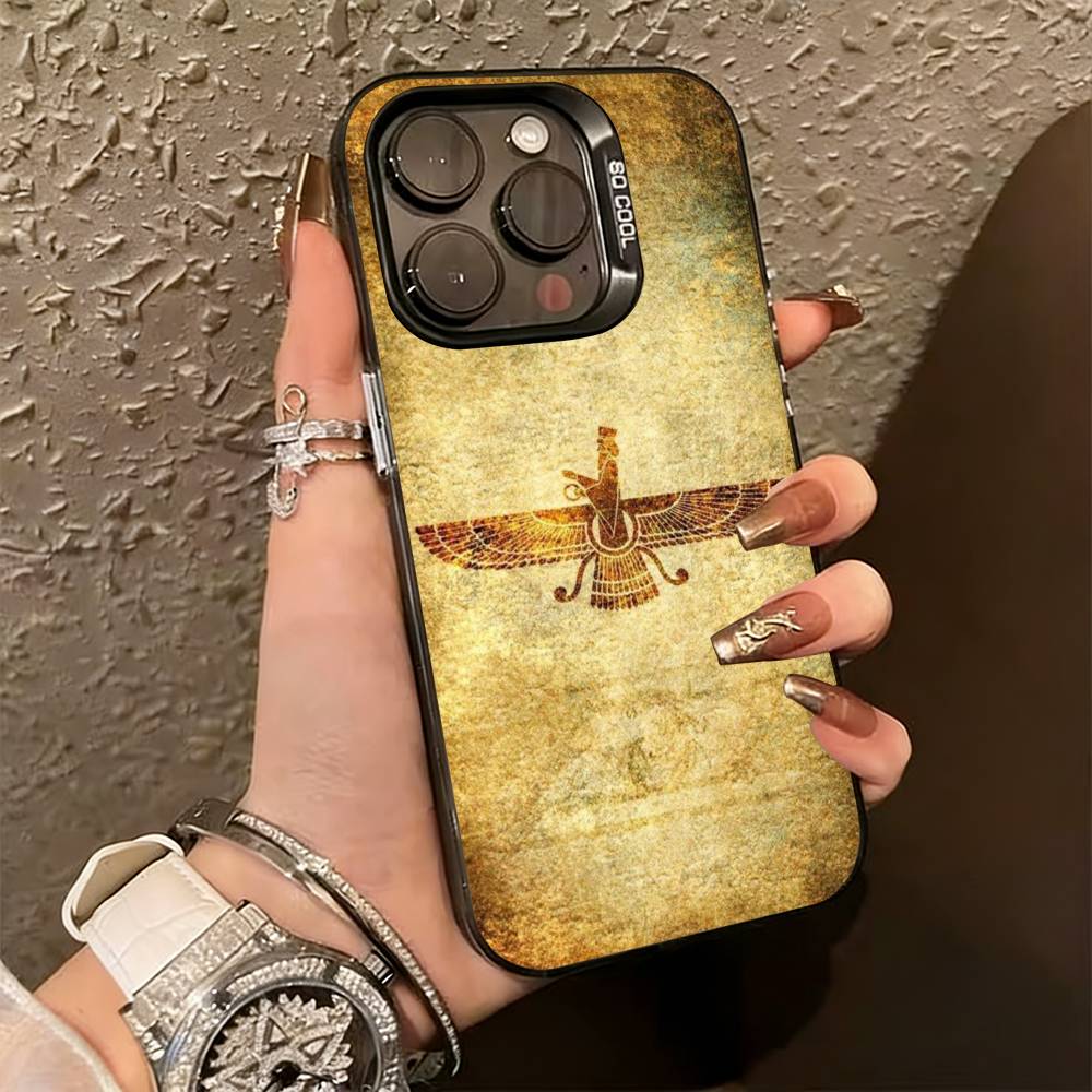 Assyrian Faravahar Flag Phone Case For iPhone 17,16,15,14,13,12,11 Plus,Pro Max,XS,Colored Silver Plated Inside Cover iPhone14Pro