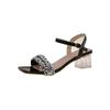 French sandals women's summer new square toe open-toe crystal one-line belt Western style light kitten heel shoes