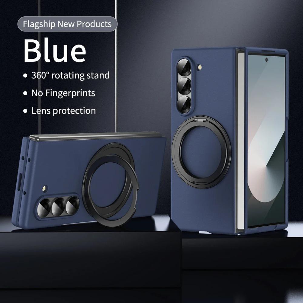 360°Ring Metal Holder Skin Feel Matte Case for Samsung Galaxy Z Fold 7 6 5 4 3 Magsafe Magnetic Wireless Charging Bracket Cover