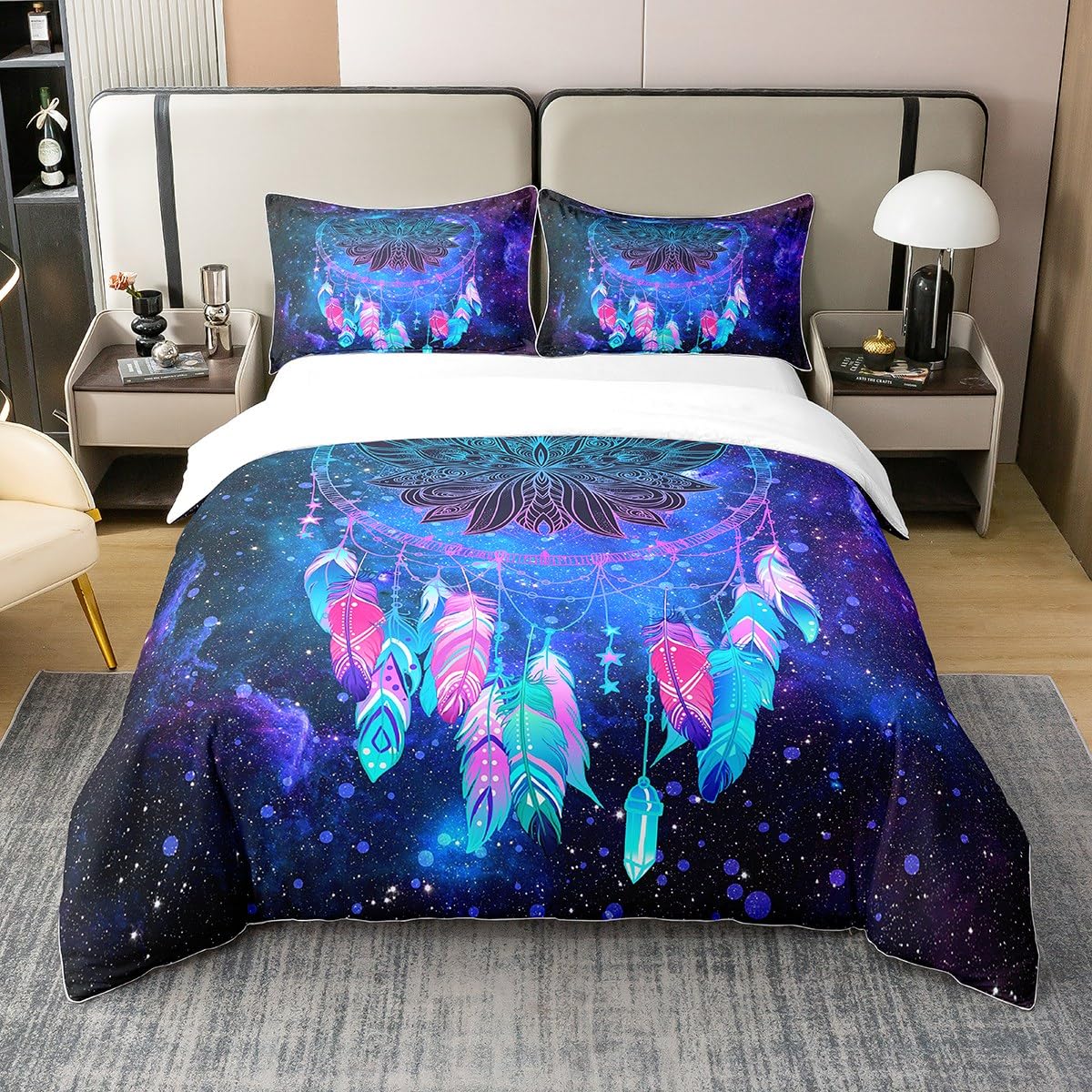 

Dreamcatcher Duvet Covers For Kids Teens Queen Quilt Covers Lightweight Down Bedroom Decor 2 Pillowcases 1 Duvet Cover No Quilt EU Single(135x200cm)