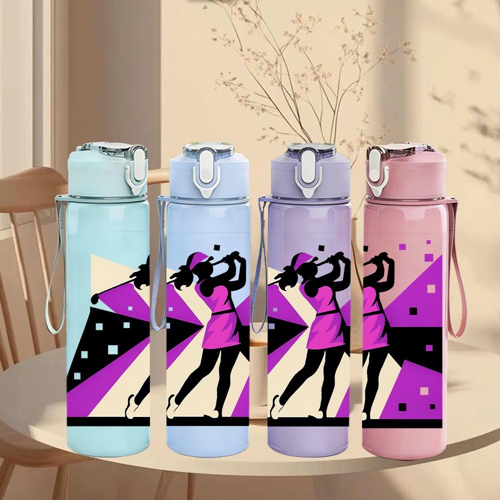 1PC Dancer Girl Silhouette Stage Print 750ml Color Plastic Sports Water Bottle Leakproof Flip Straw Lid Suitable for Sports Office Home Use