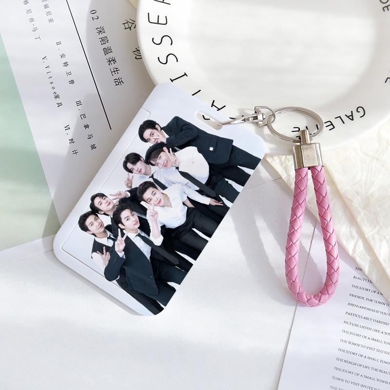 BTS Sliding Photocard Holder, Protective ID Badge Card Case with Braided Keychain Strap, Student Campus Bus Meal Card Protector Merch for ARMY