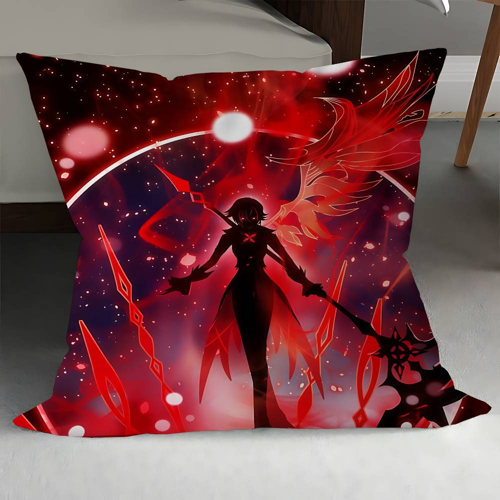 GenshinS Impact Arlecchino Pillow Covers Cartoon Sofa Decorative Home Double-sided Printing Short Plush Cute Cushion Cover