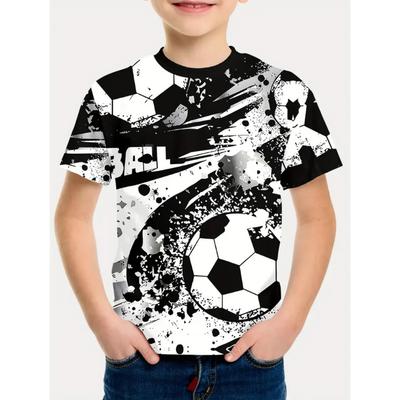 Men's T-shirt Football Print Summer Children's Short Sleeved T-shirt Casual Pullover Sports Boys' Top Outdoor Breathable Children's Clothing