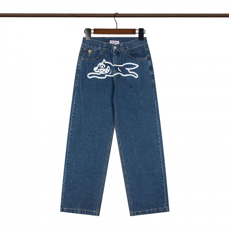 BBC ICECREAM Graphic Embroidered Denim Shorts Mens High Street Straight Leg Fashion Casual