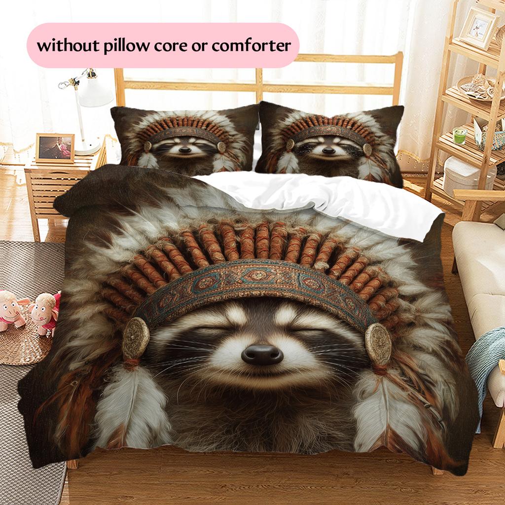 Animal In Indian Attire Pattern Bedding Quilt Set Home Decoration Gift (1 * Duvet Cover + 2 * Pillowcase, Without Core)