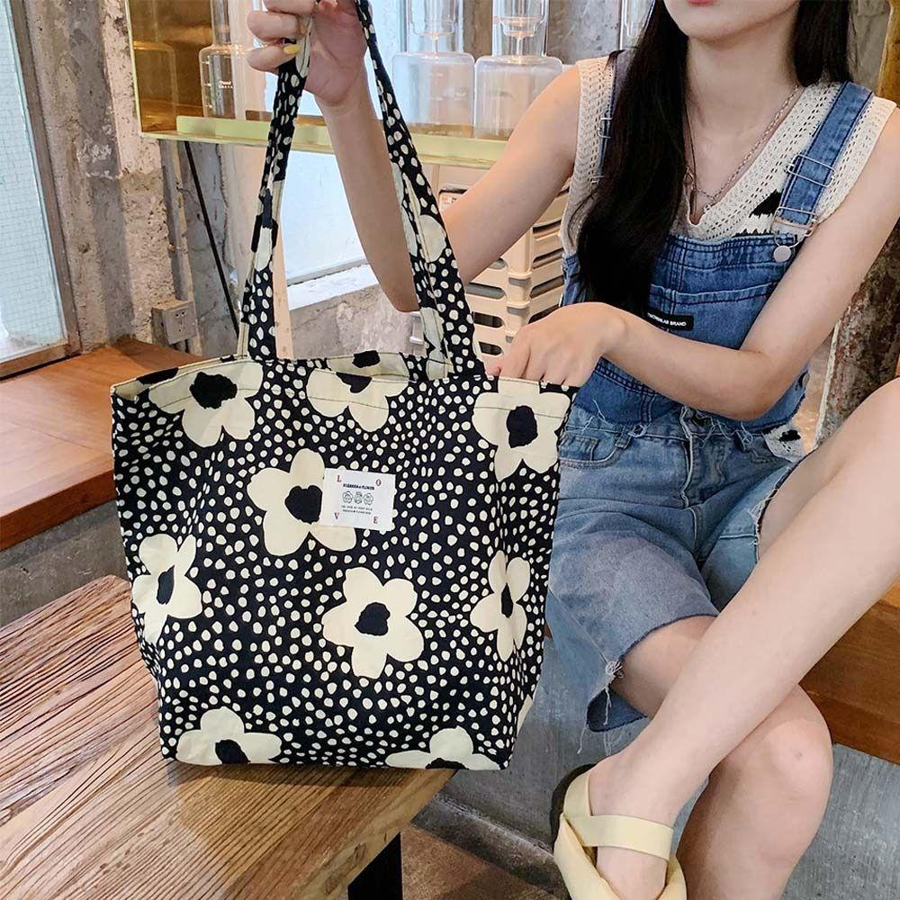 

Женские холщовые сумки Цветочная сумка через плечо Большая вместимость Принтованная сумка для покупок Женская модная повседневная открытая сумка
