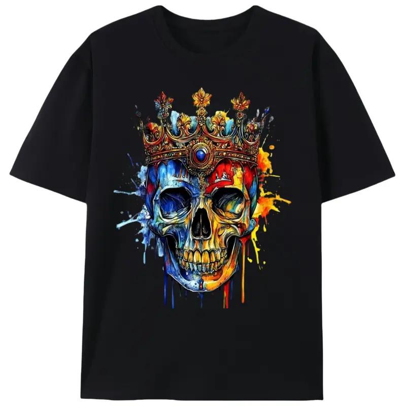 Gothic King Skull With Crown T-Shirt, Men s Unisex Streetwear Graphic Tee S разноцветный