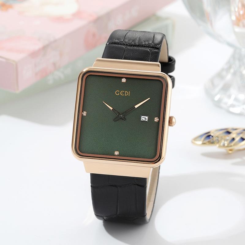 Women'S Simple Square Calendar Watch Fashion Personality Two-Pin Belt Quartz Watch