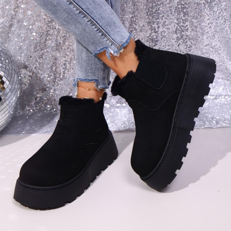 2025 Dames Snøstøvler Rund Tå Platåsåle Legg til Fløyel og Tykkere Bomullsstøvler Utendørs Fritid Vinter Varme Damesko