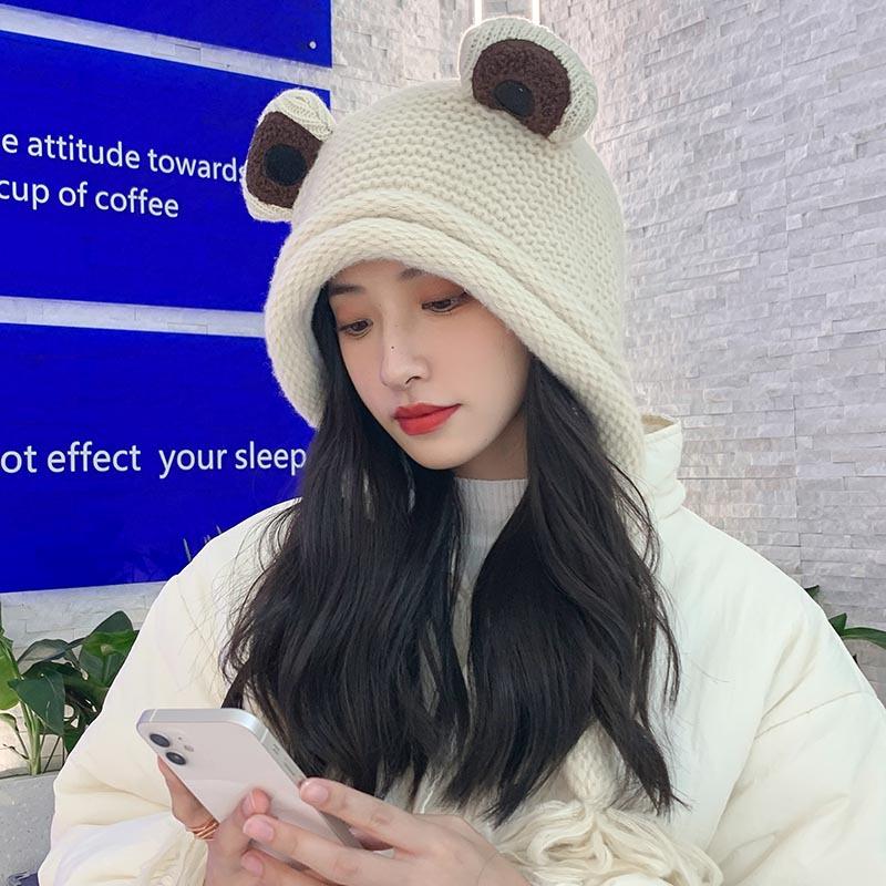 Cute frog knitted wool hat winter ear hat winter girl warm Lei Feng hat versatile student headgear