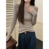 Slim-fit crew neck basic knitted bottoming shirt women's spring simple and versatile long-sleeved inner top sweater