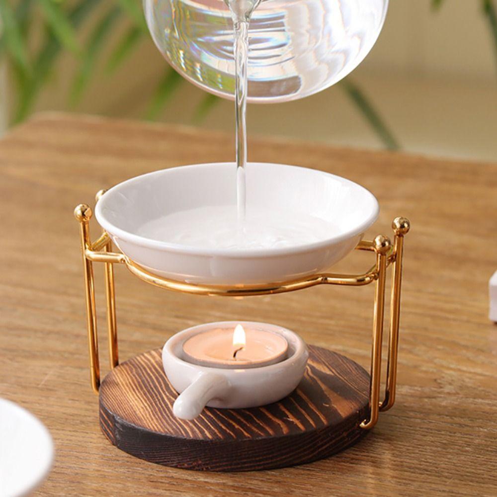Multi-functional Wooden Base Aromatherapy Stove Metal Ceramics Aromas Diffuser Oil Burners Home Use
