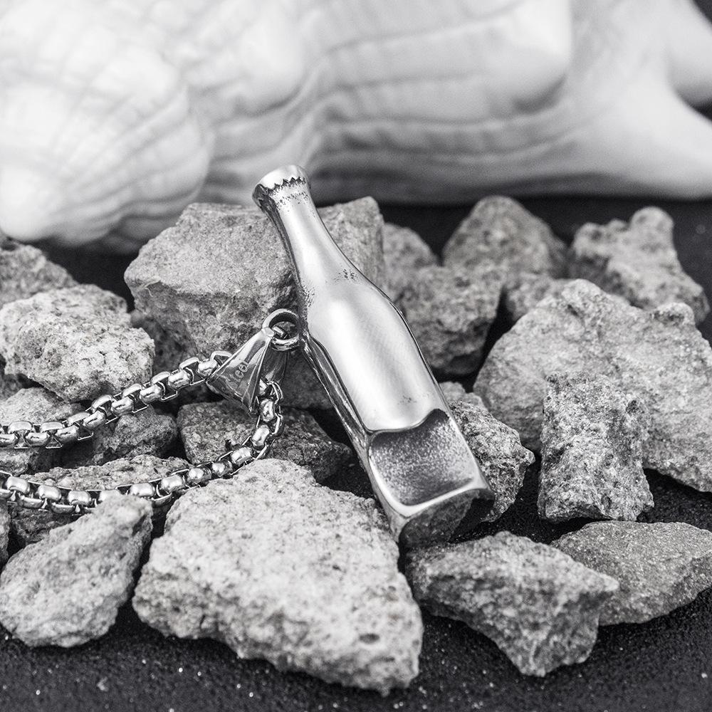Fashionable New Beer Bottle Opener Pendant, Men's Trendy Bouncing, Versatile, Long Titanium Steel Necklace