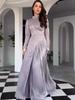 2024 Autumn/Winter Women's European Retro Color Block Slimming Long Sleeve Evening Dress