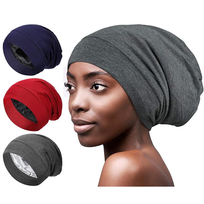 Modal Cotton Wide-brimmed Pullover Cap, Hair Care Cap, Lined Satin Chemotherapy Cap, Nightcap, Hair Loss Hat