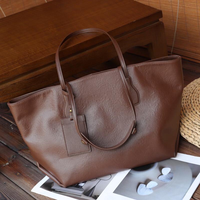 Dou Xiaozhu Retro Soft Leather Large Tote Bag