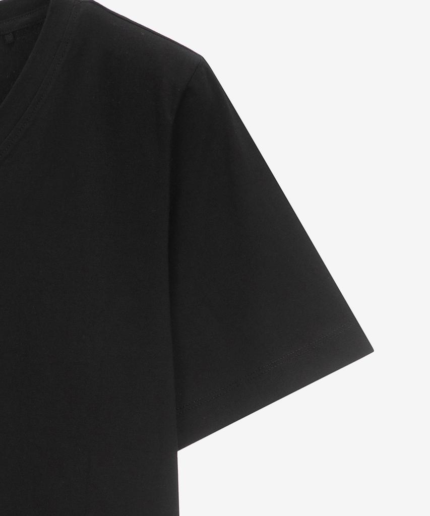 BASIC HOUSE Women'S V-Neck Stretch Slim Fit Short Sleeve T-Shirt Black Lats0204 (A Type)