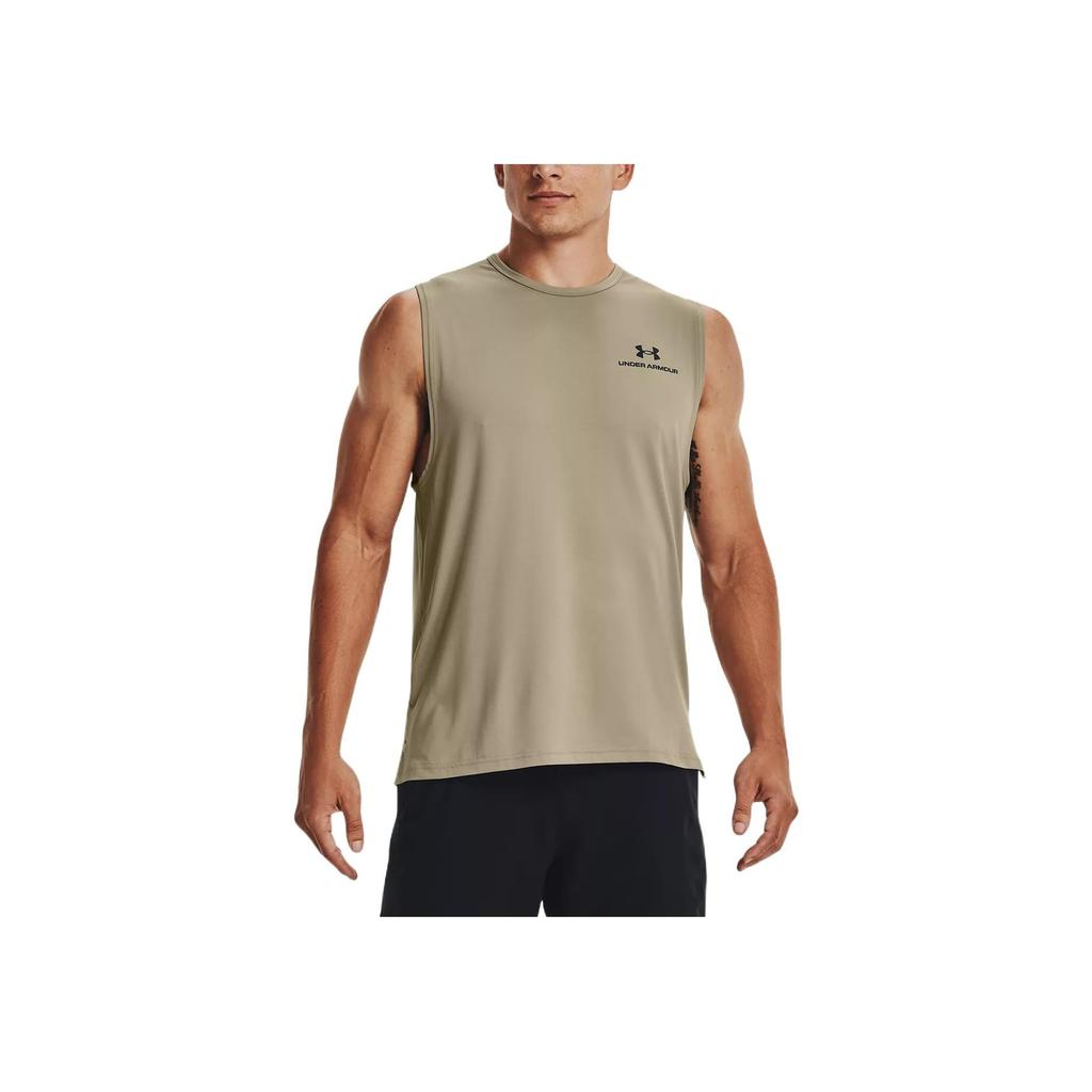 Under Armour Rush Series Energy Reflective Logo Solid Crew Neck Sleeveless Top Men Tops Beige 1366139-037