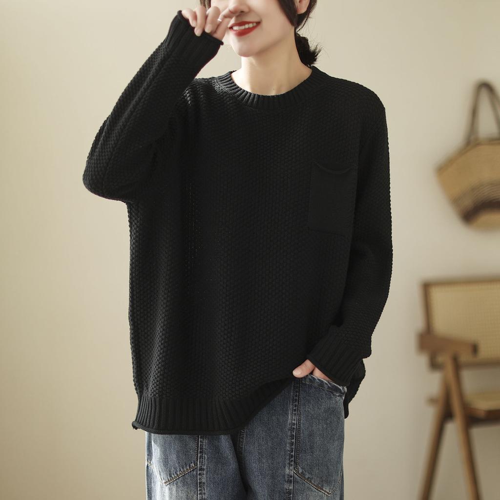 Plus Size Casual Loose Long Sleeve Half High Collar Pure Color Knitted Sweater Women's Winter Thickened Warm Pullover