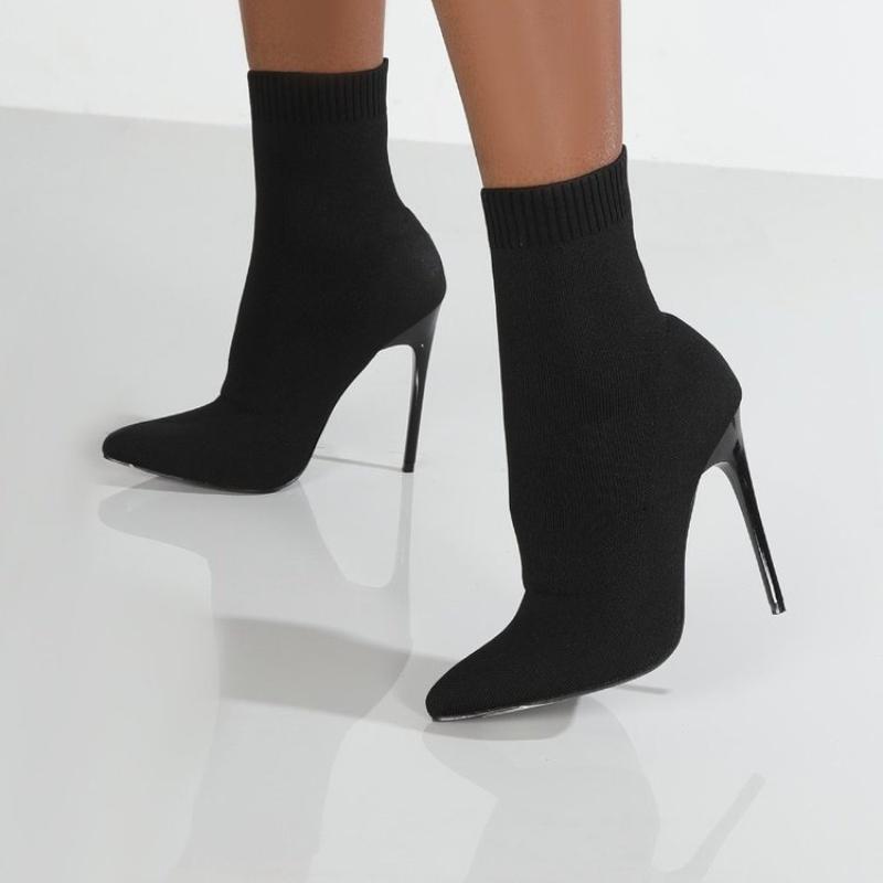 Autumn Luxury Women Socks Shoes Stretch Fabric Women Ankle Boots Pointed Toe High Heels Slip-On Sexy Sock Heeled Chelsea Boots