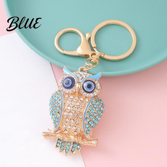 Decorative Owl Keychain Pendant 3D Cartoon Design Sparkling Rhinestones Inlaid