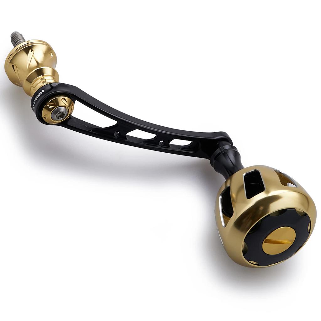HEIGHTEN 56mm Reel Handle with 32mm Knob, Compatible with Shimano and Daiwa Spinning Reels, Wheel Series (Black/Gold) (520)