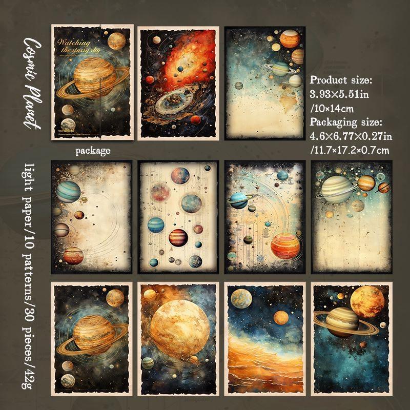 30Pcs/Pack Starry Sky Moon Phase Planet Night Scene Decoration Material Paper Perfect for Journal Scrapbooking DIY Supplies