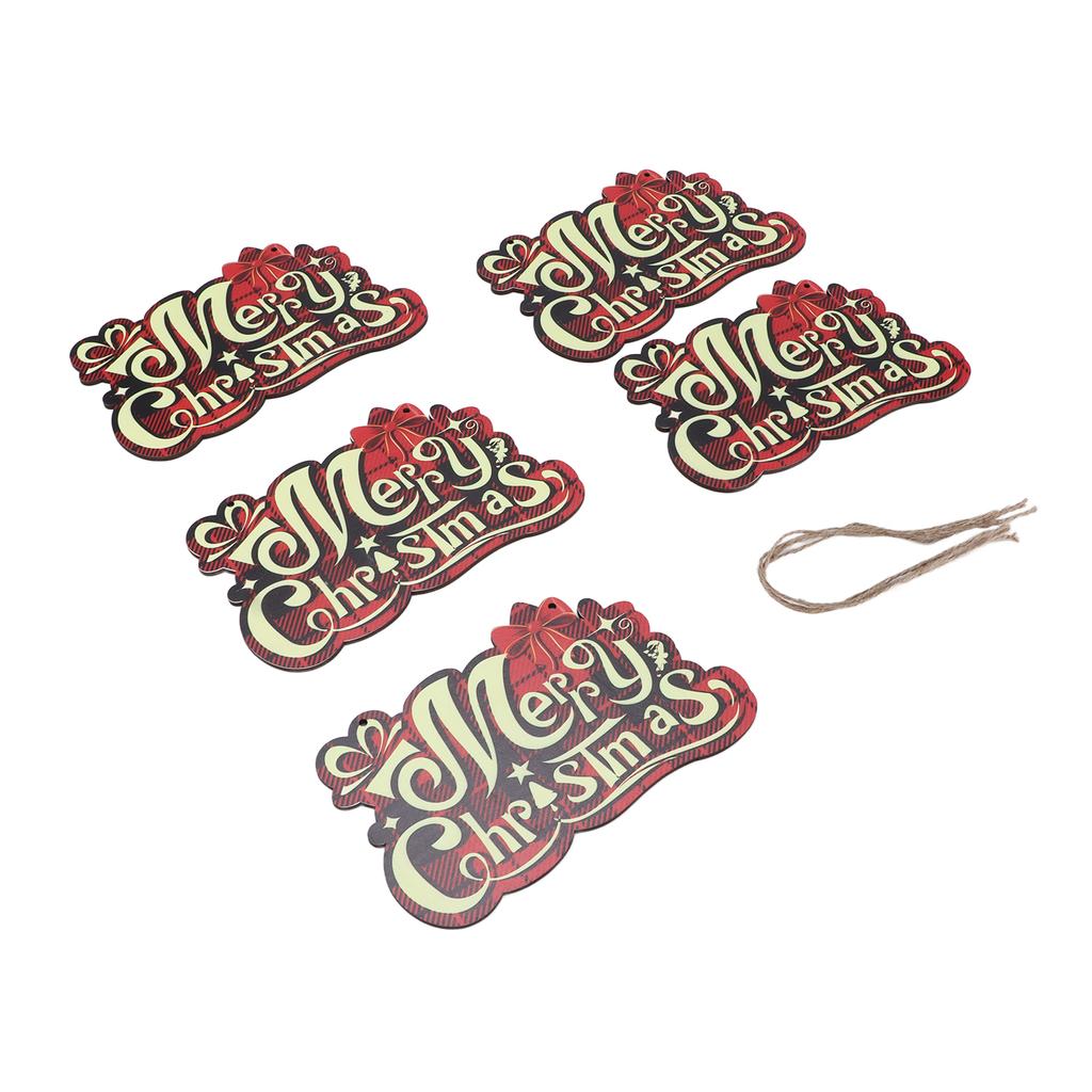 5pcs Christmas Ornaments Wooden Holiday Reusable Decorative Signs for Tree Door Window