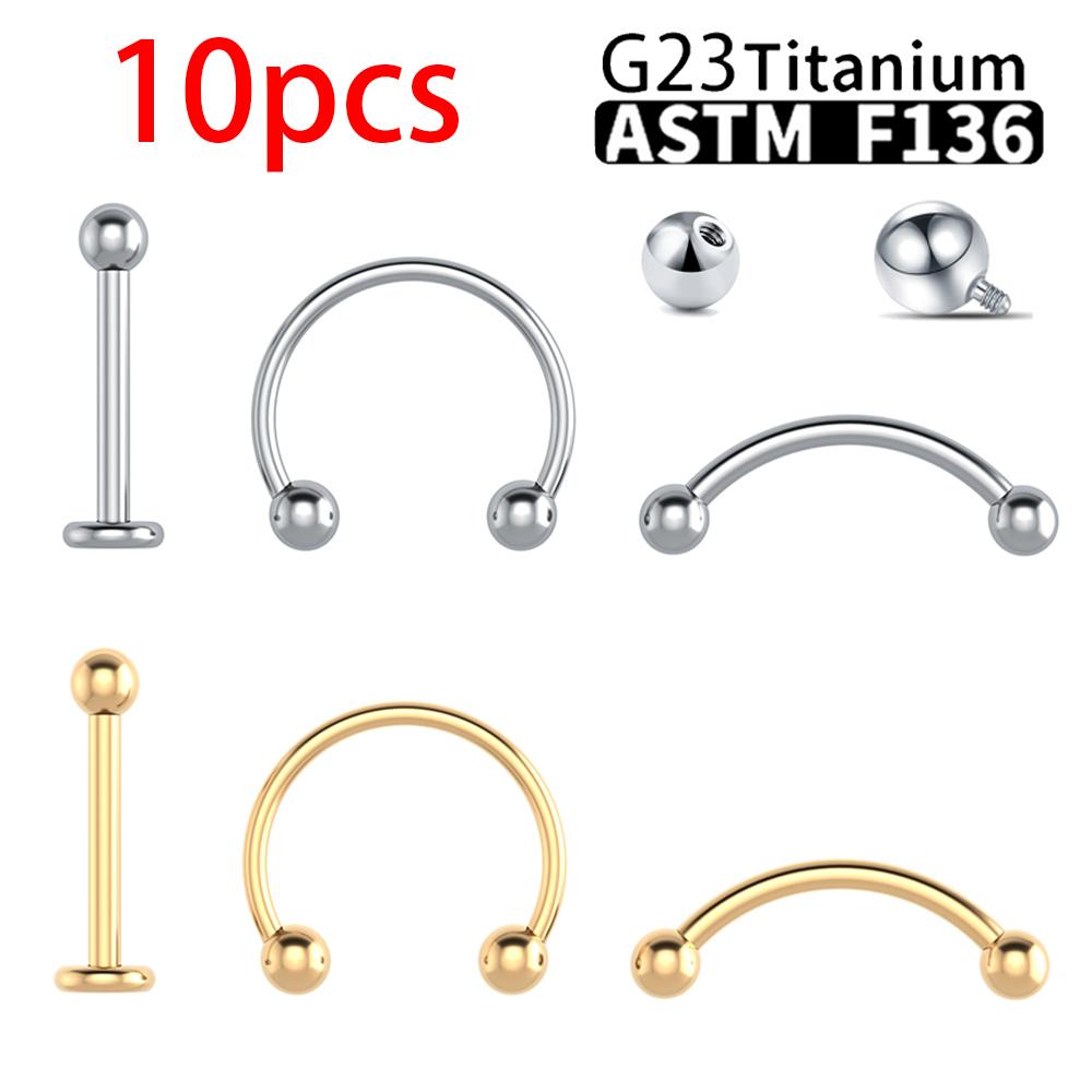 G23 Titanium 10PCS Labret Lip Stud Piercing Eyebrow Body Jewelry Nose Ring C rod For Women Septum Piercing