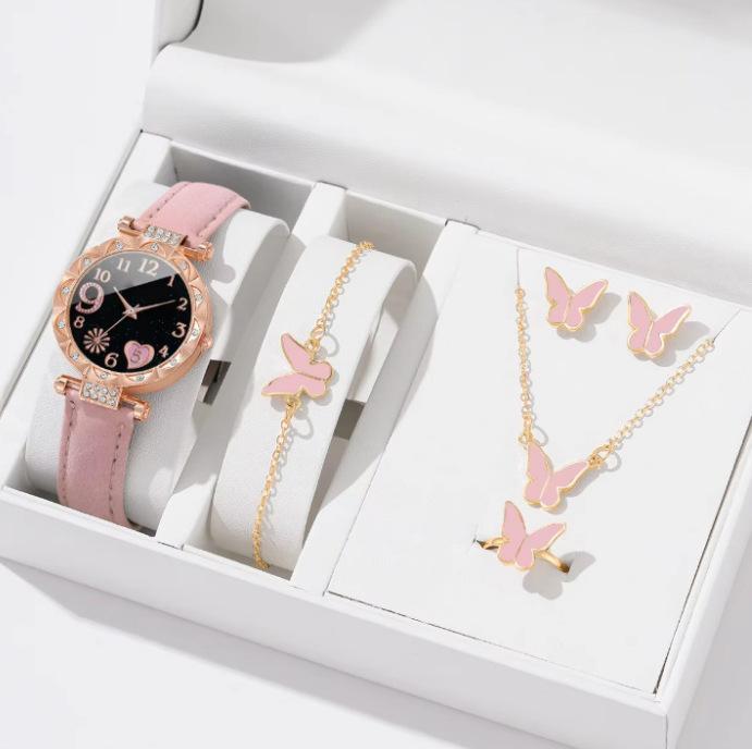 New Popular Women'S Bracelet Watch Fashionable And Simple Butterfly Five-Piece Watch Set Watch