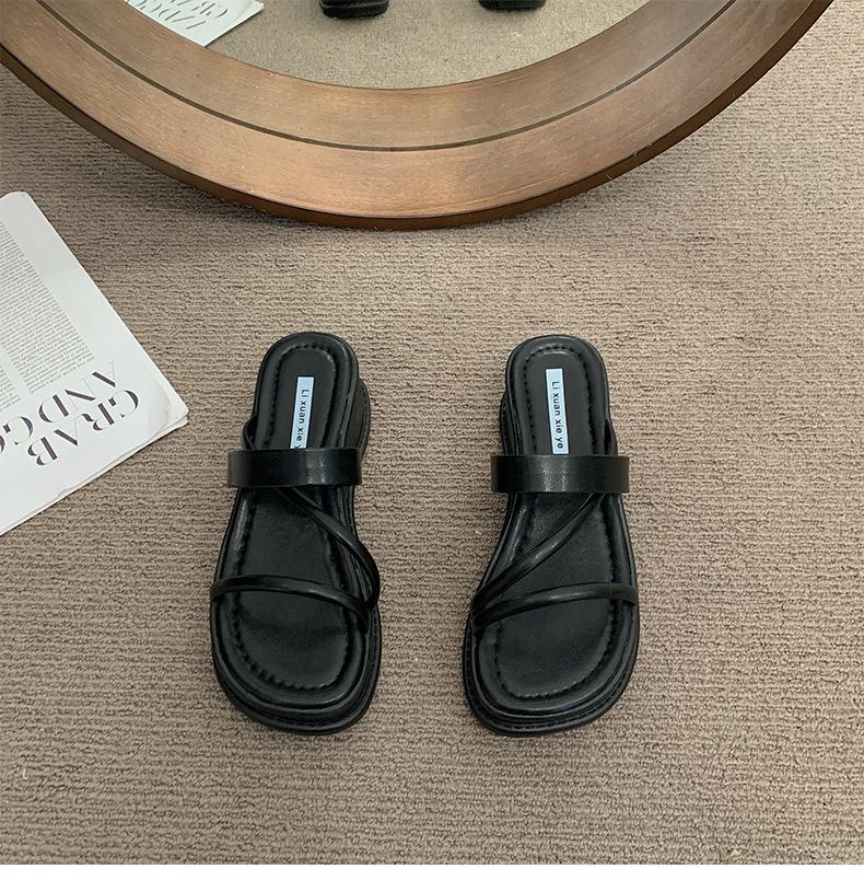 Fashion Pull-toe Slippers Women To Wear Outside Summer New Square Toe  Slippers Wedges Thick Sole Sandals for Women Casual Flip Flops