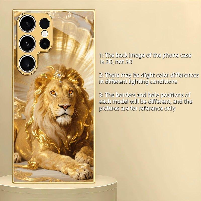 Wunderschöne goldene Löwenkönig gemusterte Glas-Handyhülle geeignet für Samsung Galaxy S26 S25 S24 S22 S21 S20 FE/Ultra/Plus Hartschale