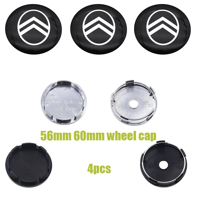 AABFH1 4pcs 3D 56mm 60mm Citroen logo Car wheel emblem Wheel Center Hub Cap auto Rim refit dust-proof badge covers styling accessories