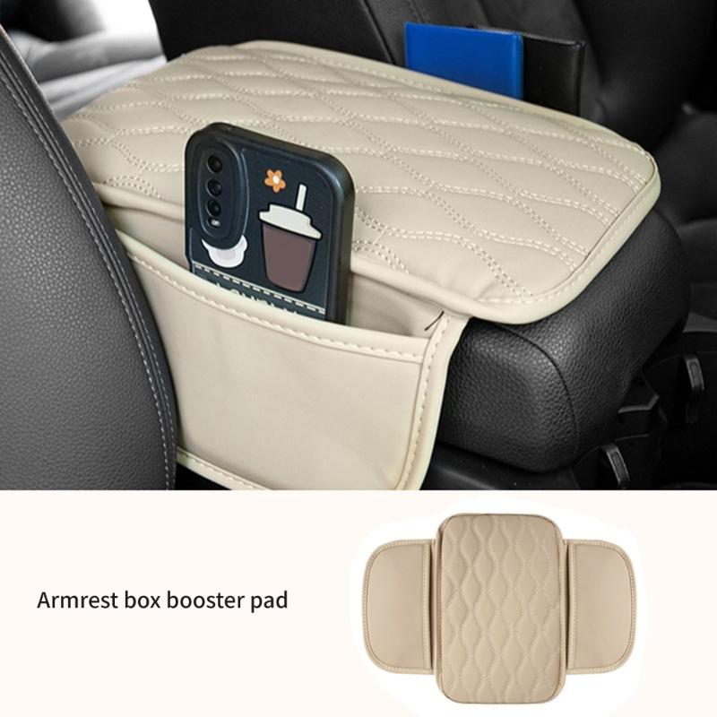 Center Console Leather Armrest Cushion Pad with 2 Storage Bags Replacement Armrest Protection Cover Quick Installation