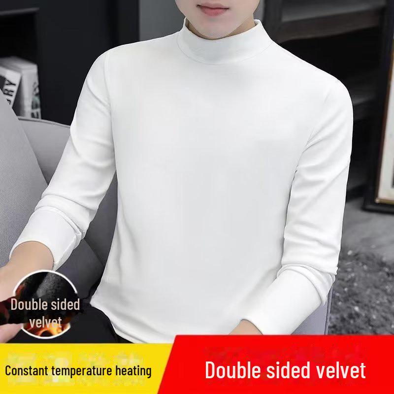 "Men's German Velvet Slim-Fit High-Collar Long-Sleeve T-Shirt for Autumn/Winter"
