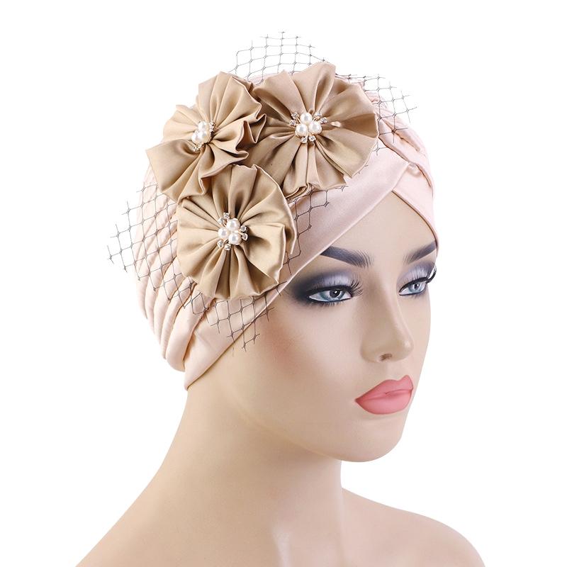 Big Flower Accessories Imitation Silk Pleated Turban Hat Ethnic Hat Indian Hat Ladies Wedding Hat